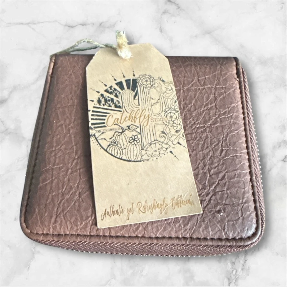 Cute Small Catchfly Cactus Embroidered brown Wallet